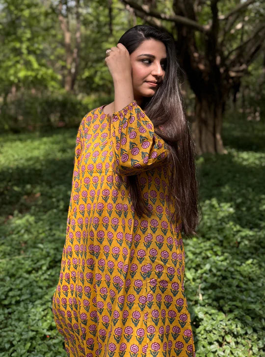 Sunlit Mustard Floral Co-Ord Ensemble with Festive Ethnic Charm