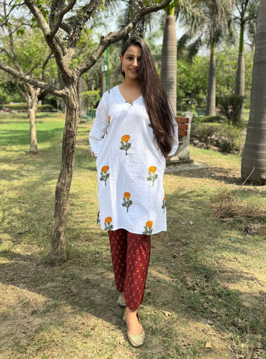 Deep Maroon Butti Print Co-Ord Outfit with Classic Ethnic Elegance