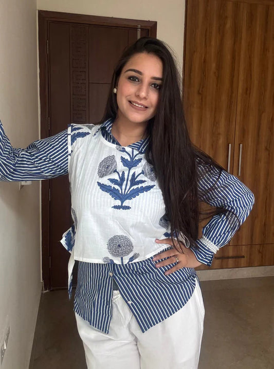 Classic Blue Pinstripe Shirt with Tailored Waistcoat Set for Sharp Layered Style