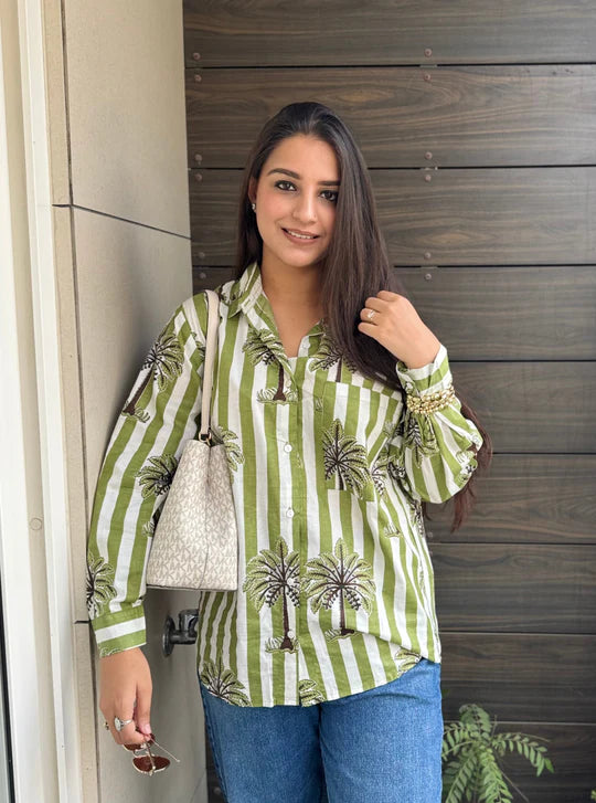 Tropical Palm-Tone Relaxed Fit Shirt with Breezy Everyday Appeal