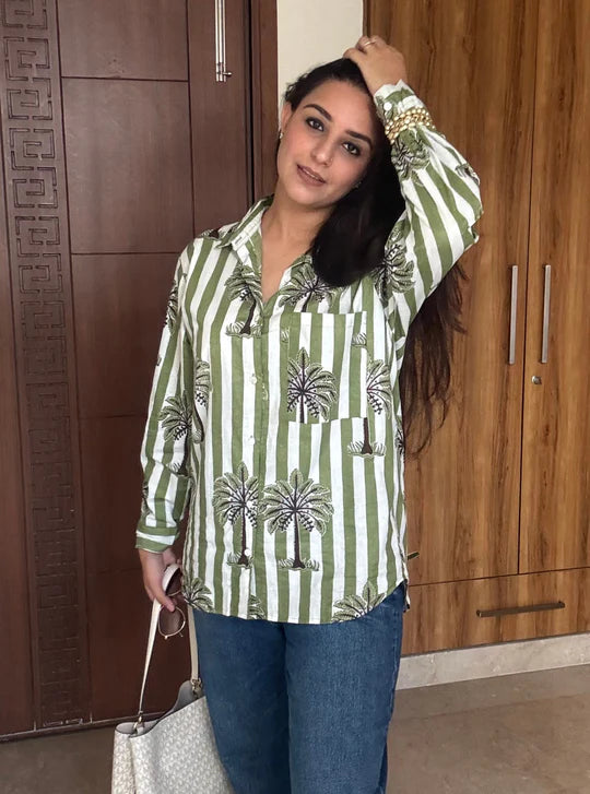 Tropical Palm-Tone Relaxed Fit Shirt with Breezy Everyday Appeal