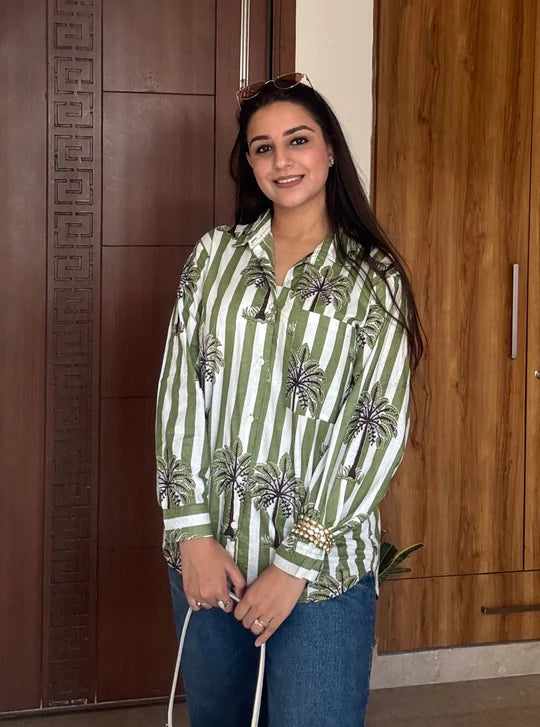 Tropical Palm-Tone Relaxed Fit Shirt with Breezy Everyday Appeal