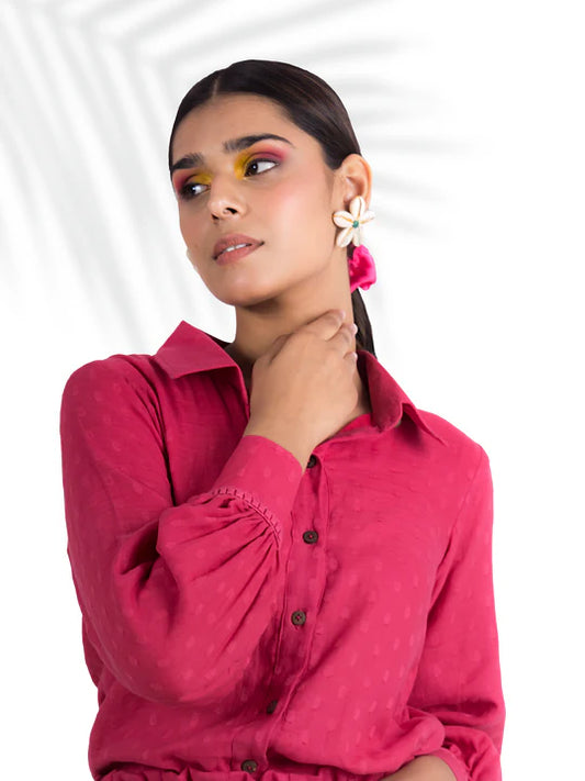 Rose Pink Statement Sleeve Shirt with Soft Flowing Bishop Silhouette