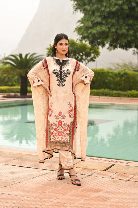 Ivory Noir Paisley Kaftan Set with Relaxed Silhouette & Coordinated Pants